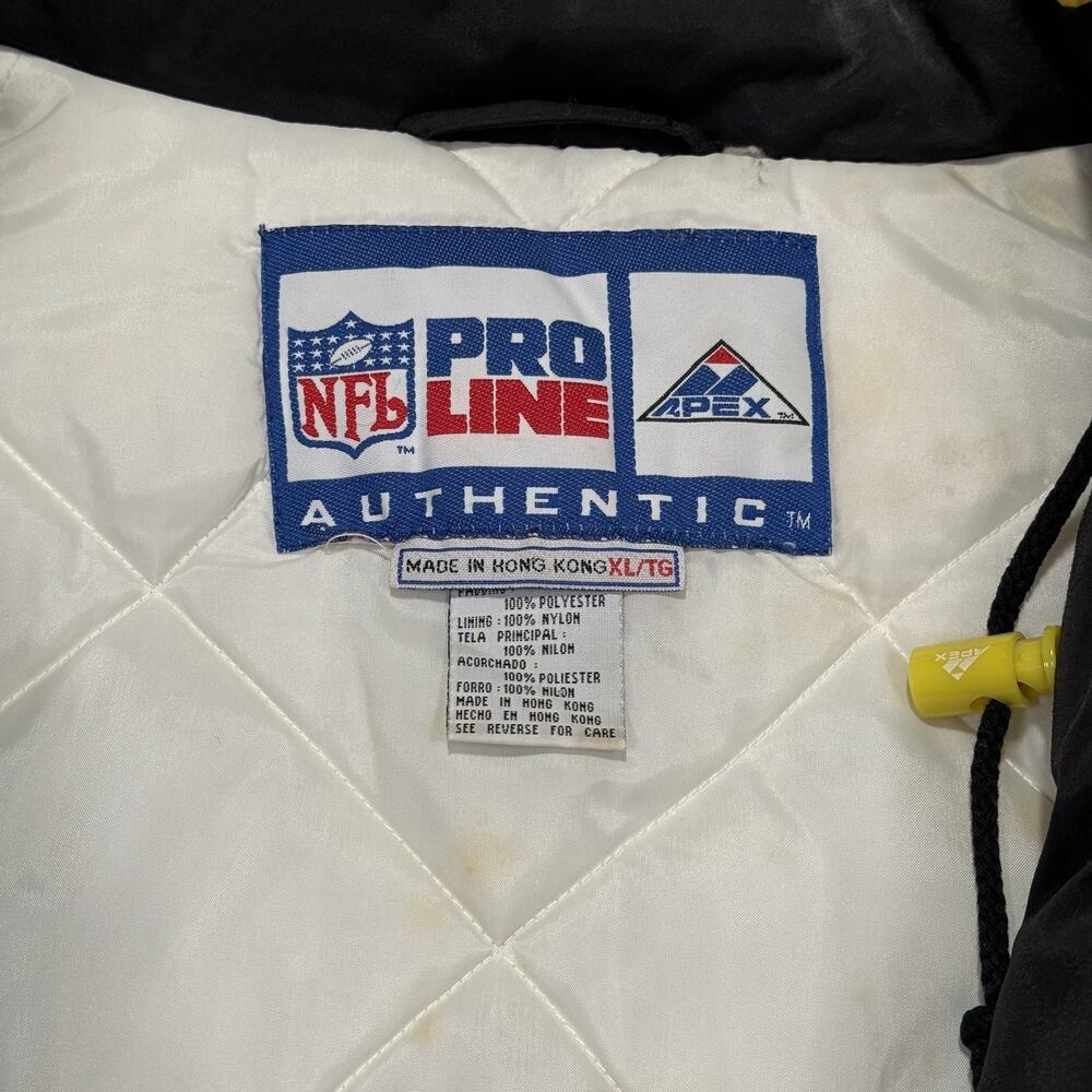 VTG NFL Pro Line Apex One 90s Pittsburgh Steelers Mens XL Puffer Jacket w/ Hood - Picture 7 of 11
